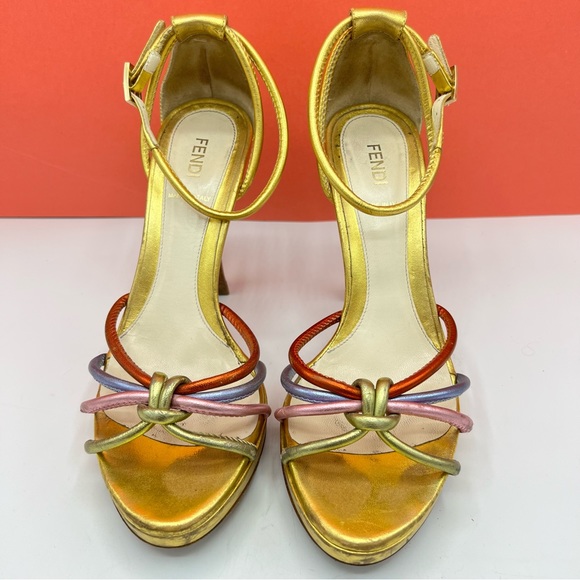 FENDI Vintage Open Toe Multi Colored Metallic Heels - Picture 3 of 13